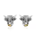 wholesale 925 Sterling Silver Highland Cow Head Stud Earrings Wholesale with Gold Teeth and Heart Flower Design for Women-0-0