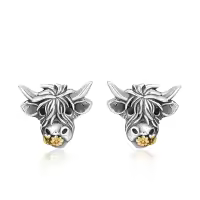 wholesale 925 Sterling Silver Highland Cow Head Stud Earrings Wholesale with Gold Teeth and Heart Flower Design for Women-flower
