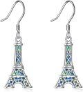 wholesale 925 Sterling Silver Abalone Inlay Parisian Eiffel Tower Shape Dangle Drop Earrings for Women Girls  4cm Length-0-0