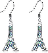 wholesale 925 Sterling Silver Abalone Inlay Parisian Eiffel Tower Shape Dangle Drop Earrings for Women Girls  4cm Length-Eiffel Tower
