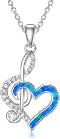 wholesale 925 Sterling Silver Blue Opal & Zirconia Heart Music Note Pendant Necklace - Adjustable 18-20 Chain-12-Musical Note