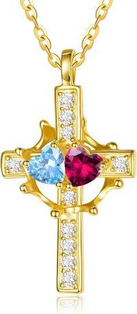 wholesale  Sterling Silver Birthstones Gold Cross Necklace for Women -03-07-Mar-Jul-03-07-Mar-Jul