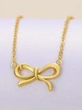 TOUPOP 14k Solid Gold & Crystal Bow Necklace For Women-0-2