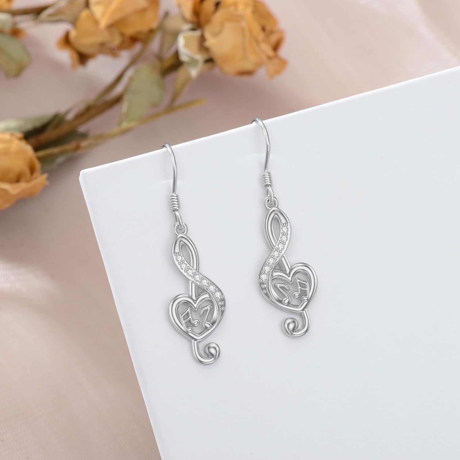  Sterling Silver Cubic Zirconia Music Note Earrings Necklace Pendant Jewelry Gift -0-3