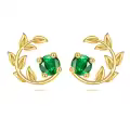 wholesale 14K Gold Emerald Green CZ Leaves Stud Earrings Wholesale for Women-0-0