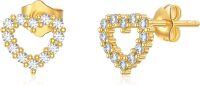 wholesale 14K Gold Cubic Zirconia Heart Stud Earrings for Women Gifts for Mom Girls Wife-Yellow Gold gold