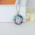 wholesale 925 Sterling Silver Blue Crystal Rose Flower Sisters Circle Pendant Necklace-0-3