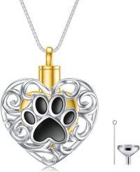 wholesale Silver Heart Paw Print Urn Necklace with Funnel and Fill Tool - 925 Sterling Silver Keepsake Memorial Jewelry for Pet Ashes-Pet-Heart Paw-2-Non-custom-Pet-Heart Paw-2 Non-custom