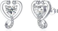 wholesale 925 Sterling Silver 12 Months Birthstone Stethoscope Heart Stud Earrings for Women-White