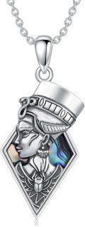 wholesale 925 Sterling Silver & Oxidized Finish Egyptian Queen Nefertiti Pendant Necklace, 31.6mm, Adjustable 18-20 Chain, Gift for Women-0-0