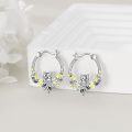wholesale 925 Sterling Silver Cat Flower Huggie Hoop Earrings - Cute Animal  for Women-0-2
