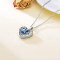 wholesale 925 Sterling Silver Blue Crystal Heart Lockets Necklaces for Women and Girls with Chain 45cm Length-0-5