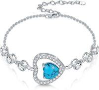 wholesale  Sterling Silver Genuine Heart Turquoise Bracelet Jewelry Gift for Women ( )-Heart D