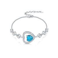 wholesale 925 Sterling Silver Heart-Shaped Turquoise and Cubic Zirconia Adjustable Bolo Bracelet for Women's Gifts-Heart D