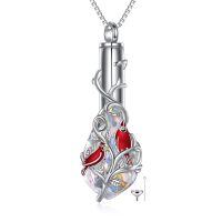 TOUPOP 925 Sterling Silver Crystal Cardinal Necklace Urn Ashes Memorial Jewelry-undefined