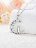 wholesale 925 Sterling Silver Moonstone Star and Cat Pendant Necklace with I Love You to the Moon Inscription - Gifts for Her-0-4