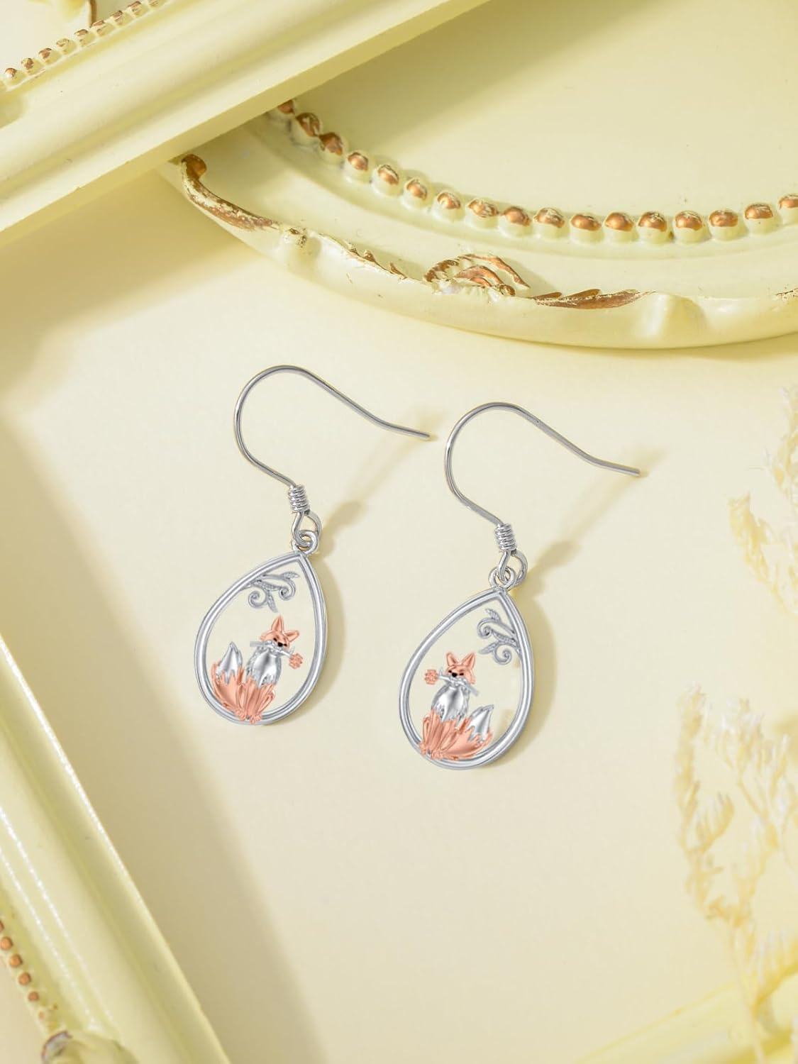 wholesale 925 Sterling Silver Fox Teardrop Dangle Earrings Adorable Animal Jewelry for Girls and Women-0-1