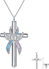 wholesale 925 Sterling Silver Angel Wing Cross Keepsake Pendant Urn Necklace w/Funnel Kit-C_Angel Personalized