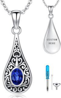wholesale Sterling Silver Teardrop Urn Necklace for Ashes Men Women-04-09-Teardrop-September-04-09-Teardrop-September+Text-04-09-Teardrop-September+Text-04-09-Teardrop-September