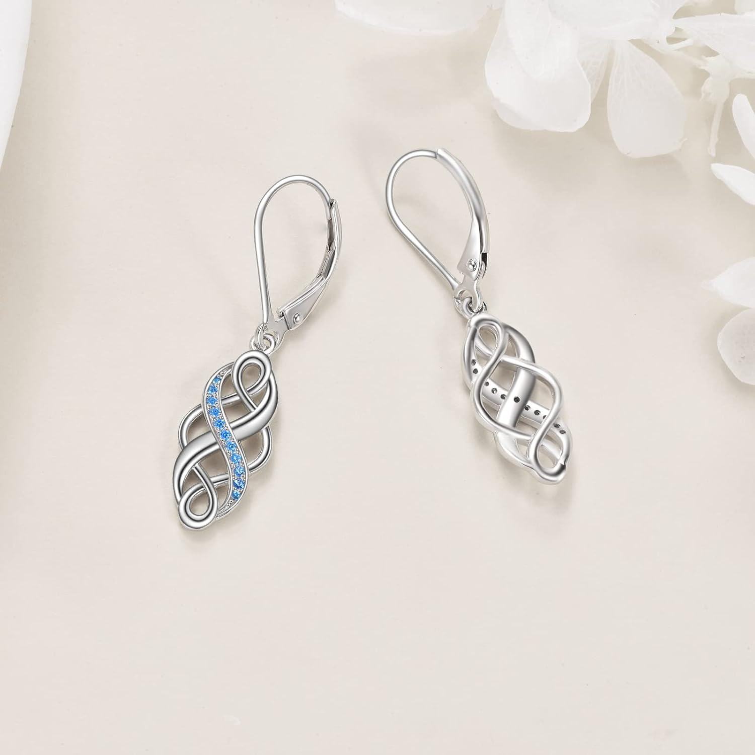 wholesale 925 Sterling Silver Black and White Opal Celtic Knot Drop Earrings with Leverbacks for Women-0-3