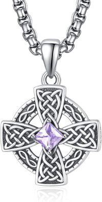 wholesale 925 Sterling Silver Birthstone Celtic Cross Necklace for Men Irish Jewelry 2 5mm 22 +2 Rolo Chain-06-June Birthstone