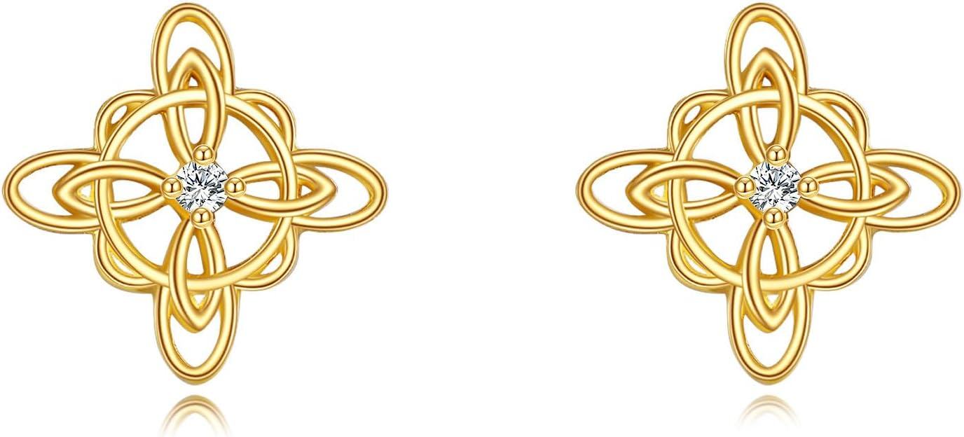 wholesale Gold Solid 14K Celtic Knot Stud Earrings - Irish Jewelry for Women's Gifts-0-0