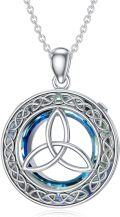 wholesale 925 Sterling Silver Blue Crystal Triquetra Celtic Knot Pendant Necklace for Women-0-0