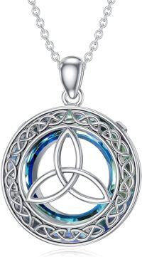 wholesale 925 Sterling Silver Blue Crystal Triquetra Celtic Knot Pendant Necklace for Women-Celtic Knot Crystal