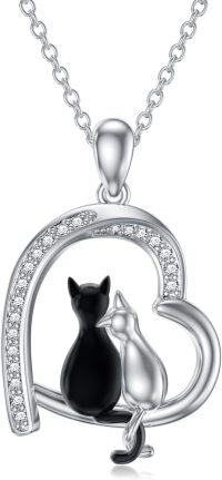 wholesale 925 Sterling Silver Heart Cats Pendant Necklaces for Women Elegant Animal  Ideas-Cats Heart Necklace-2