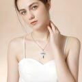 wholesale 925 Sterling Silver Cross with Wave and Tree Design Pendant Necklace for Women-0-5