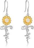 wholesale 925 Sterling Silver Sunflower Faith Cross Drop Earrings with Cubic Zirconia Gift for Women-0-0