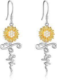 wholesale 925 Sterling Silver Sunflower Faith Cross Drop Earrings with Cubic Zirconia Gift for Women-1-faith