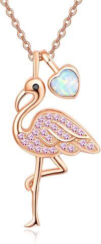 wholesale 925 Sterling Silver 12 Month Birthstone Flamingo Pendant Necklace 18 +2 Chain-10-Oct-Lab Created Opal