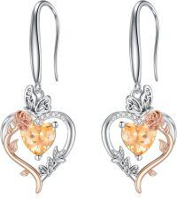 wholesale TOUPOP Citrine November Birthstone Earrings Sterling Silver Rose Heart Citrine Earrings Heart Butterfly Earrings Jewelry Anniversary Birthday Christmas Gifts For Women Her Wife Girlfriend Mom -undefined