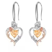 TOUPOP Sterling Silver Citrine Heart Butterfly Earrings-undefined