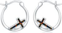 wholesale 925 Sterling Silver 925 Opal Inlay Cross Huggie Hoop Earrings - Women's Jewelry-Black Opal