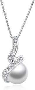 wholesale 925 Sterling Silver Cubic Zirconia Accent Freshwater Cultured Pearl Pendant Necklace for Women-0-0