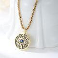 wholesale Gold 925 Sterling Silver Round Evil Eye Pendant with Sapphire and Cubic Zirconia on Gold Plated -0-5