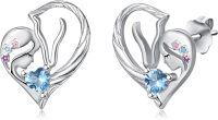 wholesale 925 Sterling Silver Horse Birthstone Stud Earrings for Women-12-Dec-Lab Created Blue Topaz