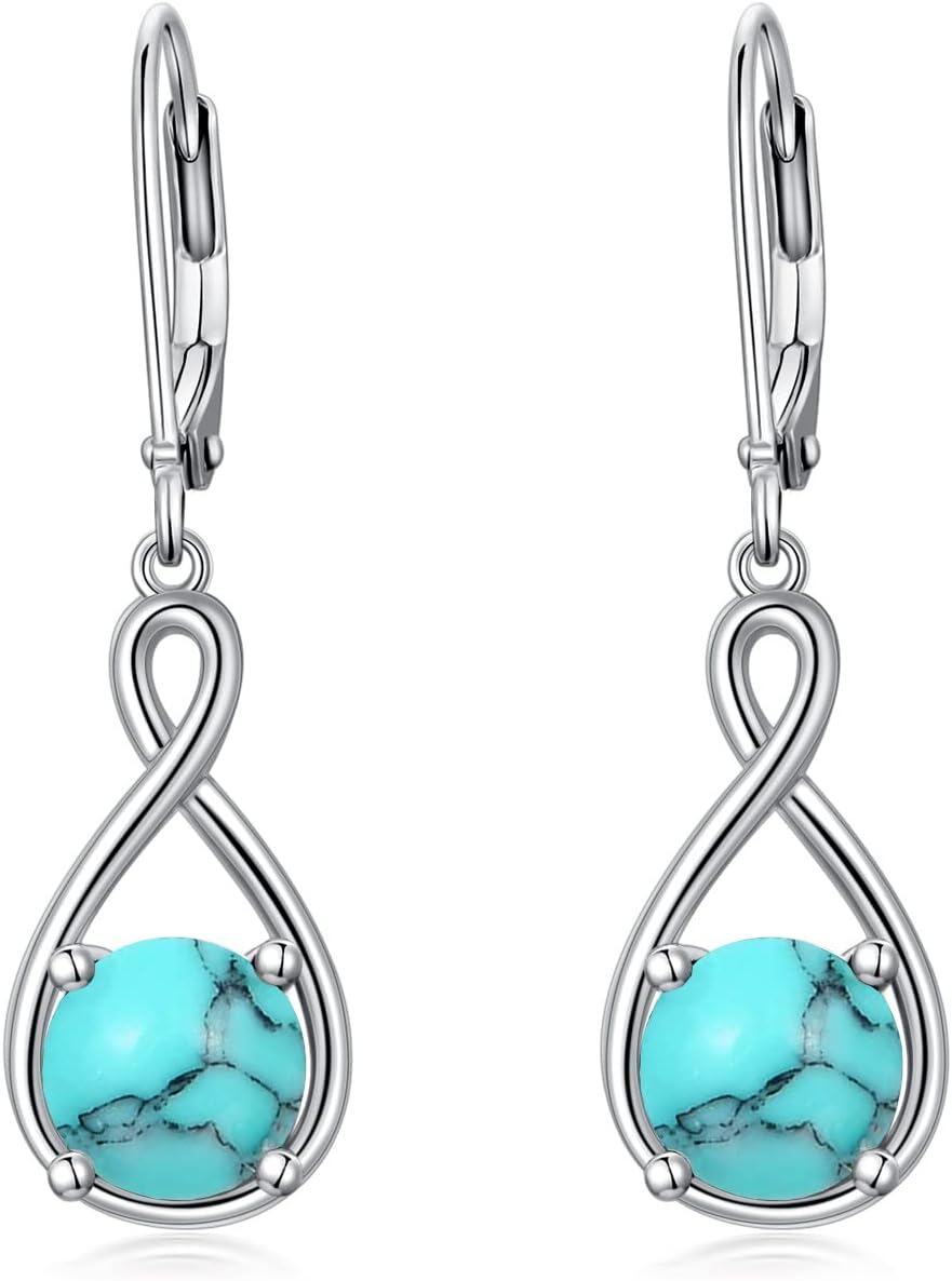 Sterling Silver Birthstone Dangle Drop Earrings Infinity Valentine s Day Jewelry Gifts for Women Girls-Turquoise
