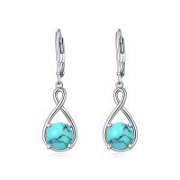 wholesale 925 Sterling Silver Birthstone Threader Earrings Infinity Long Chain Drop Pull Through 12 Stone Birthday Jewelry Gifts for Women-Turquoise