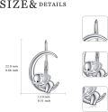 wholesale 925 Sterling Silver Elephant on Crescent Moon Leverback Dangle Drop Hoop Earrings for Women-0-3