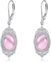 wholesale  Sterling Silver Pink Cat Eye Onyx Moss Agate Peridot Moonstone Lapis Lazuli Dangle Earrings -Pink Cat Eye Stone Earrings