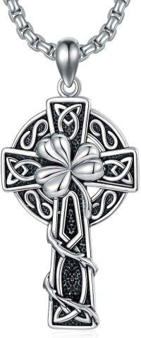 wholesale 925 Sterling Silver &  Irish Cross with Celtic Knots and Shamrock Pendant on 24 Chain-03-shamrock