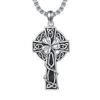 wholesale 925 Sterling Silver &  Irish Cross with Celtic Knots and Shamrock Pendant on 24 Chain-03-shamrock