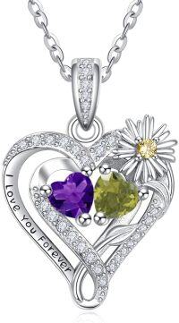 wholesale  Sterling Silver Daisy Heart Birthstone Necklace for Women -02-08-Feb-Aug