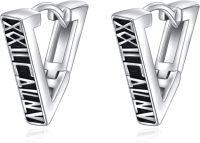 wholesale 925 Sterling Silver Roman Numeral V Black Huggie Hoop Earrings for Men & Women - Mother's Day Gift Idea-8-Triangle Viking Hoops