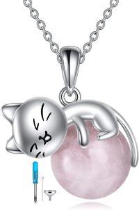 wholesale 14K Gold Pink Crystal Black Cat Pendant Necklace for Women Cats Lover-A-Cat Rose Quartz Urn