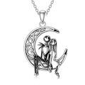 TOUPOP Sterling Silver Nightmare Jewelry Skull Heart Moon Pendant Necklace-0-0