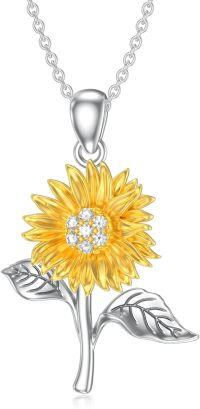 wholesale 925 Sterling Silver Yellow Gold Plated Turquoise Cubic Zirconia Sunflower Pendant Necklace for Women Western s-02-White-Diamond